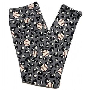 LuLaRoe Girls Leggings Size L/XL Baseball Softball T-Ball Leopard Sizes 8-14 NWT